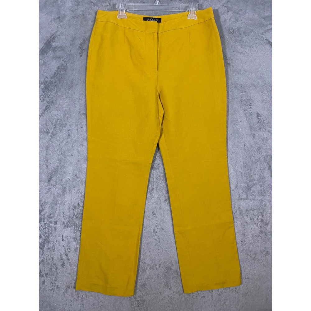 Kasper Dress Pants Sz 10 Mustard Yellow Linen Blend Lined Straight Leg Classic